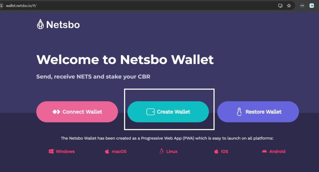 Netsbo Create wallet