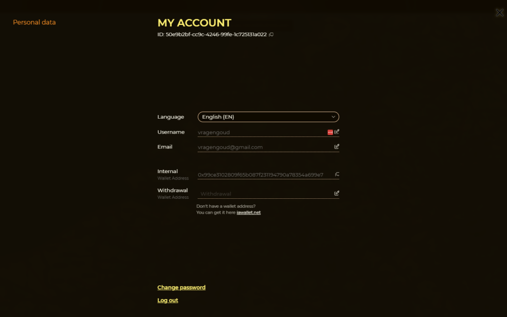 Account back office Master of Game