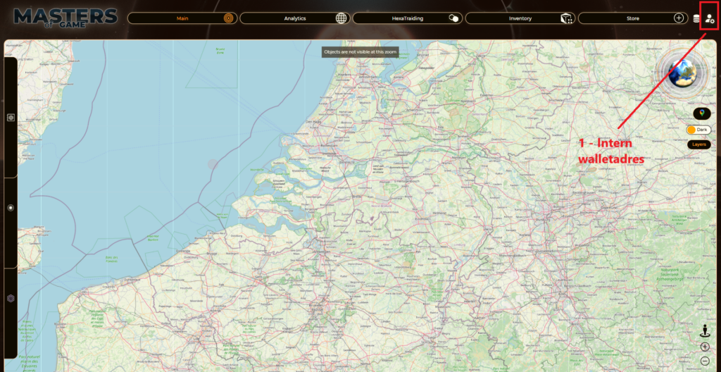 Back office Master of Game walletadres