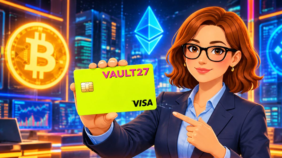 Zakenvrouw met Vault27 kaart